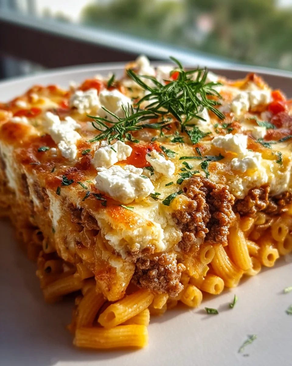 Cremiger Griechischer Nudel Auflauf mit Feta & Hackfleisch