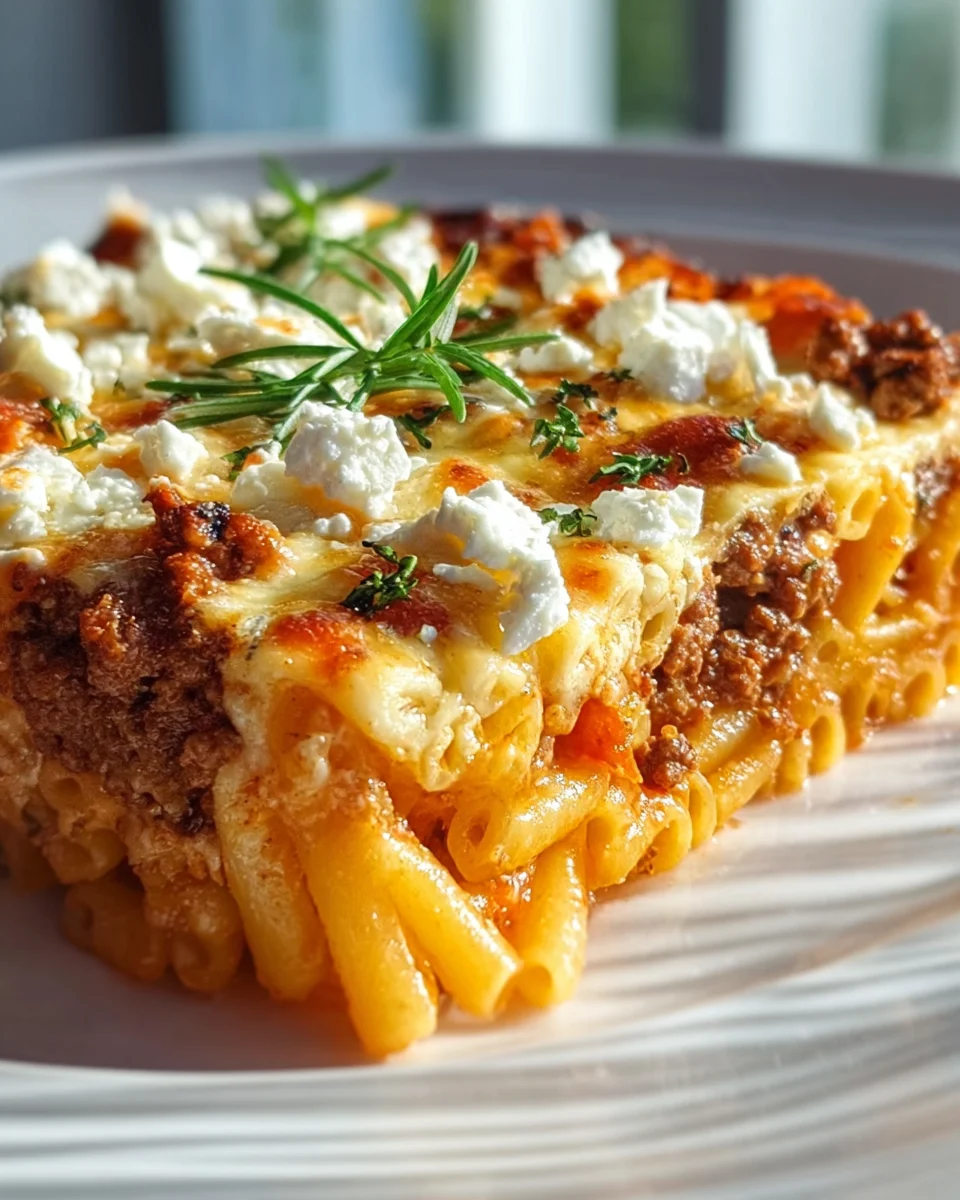 Cremiger Griechischer Nudel Auflauf mit Feta & Hackfleisch
