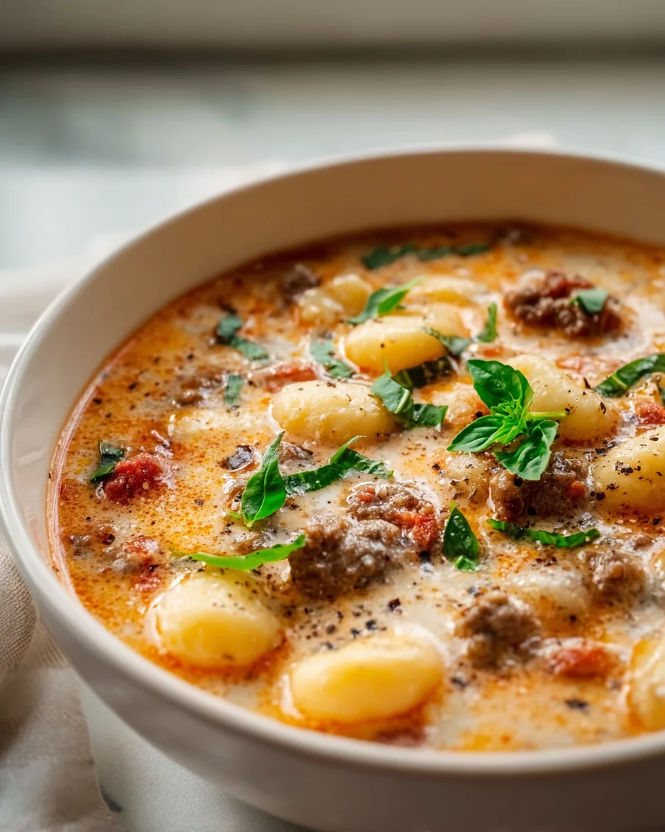 Cremige italienische Gnocchi-Suppe mit Rinderwurst genießen