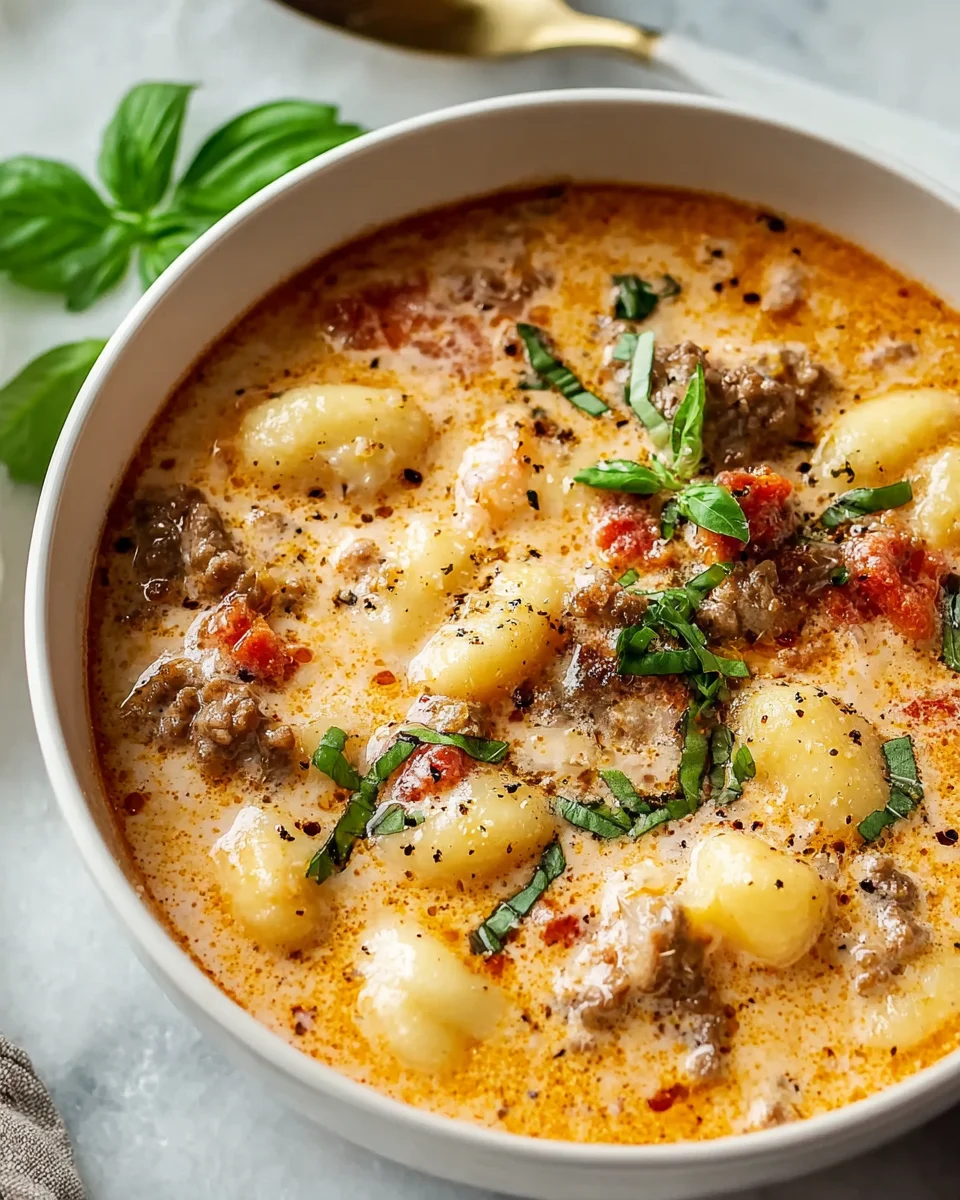 Cremige italienische Gnocchi-Suppe mit Rinderwurst genießen