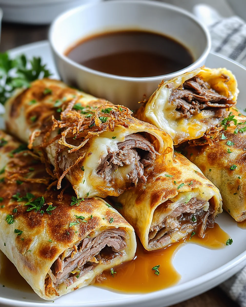 Leckere French Dip Tortilla Rollups mit Rindfleisch genießen!