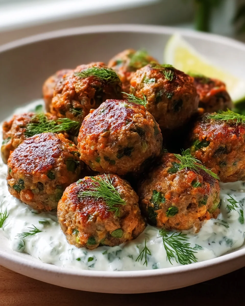 Unwiderstehliche gebackene griechische Linsenbällchen mit Tzatziki