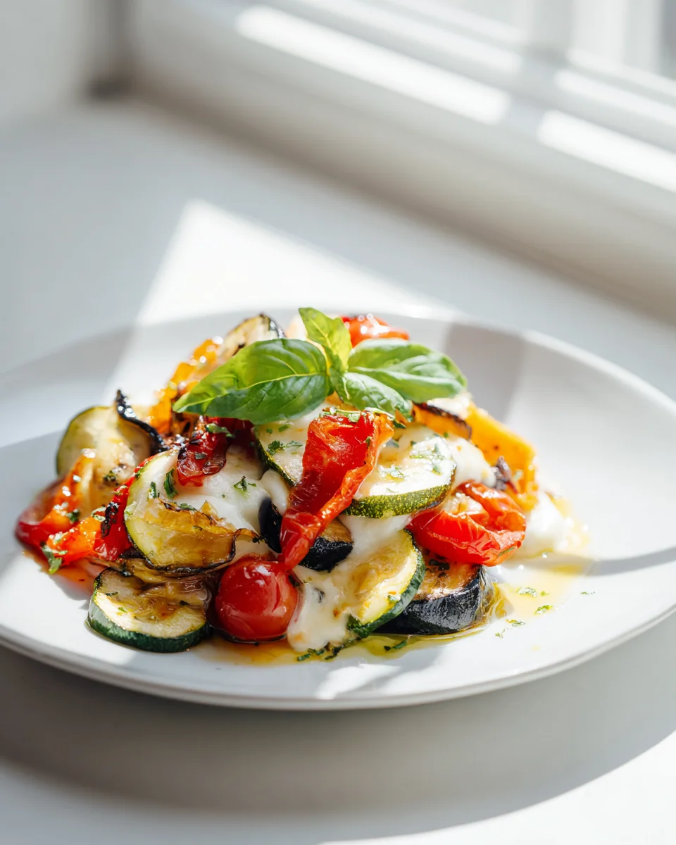 Überbackener Mozzarella auf Ofengemüse: Einfach köstlich!