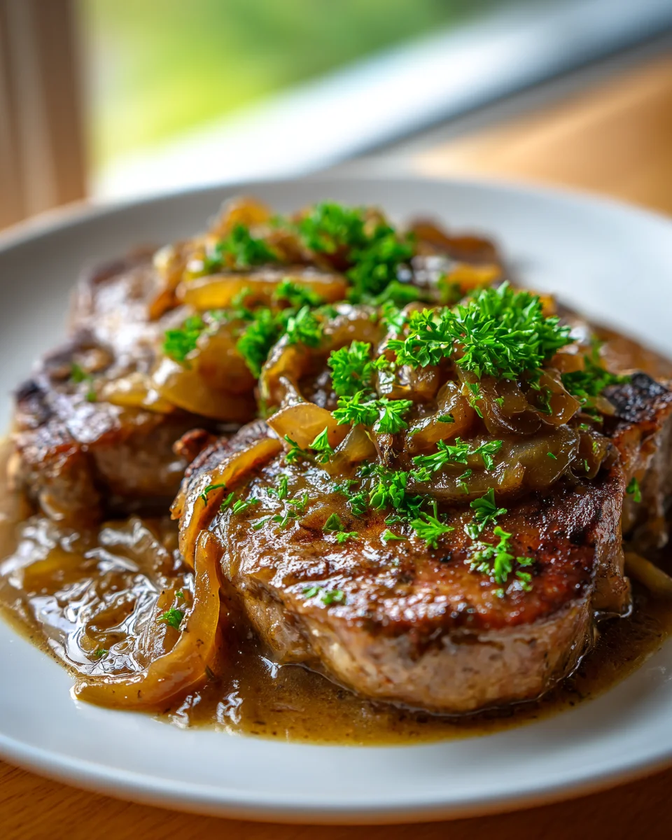French Onion Beef Chops mit Karamellisierter Zwiebelsoße