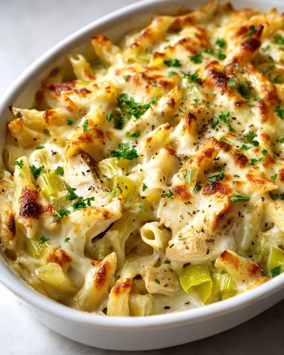 Cremiger Lauch-Hähnchen-Knoblauch-Nudelauflauf: Ein Genuss!
