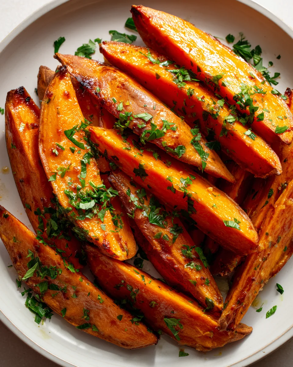 Knusprige Honig-Senf Süßkartoffelspalten aus dem Ofen!