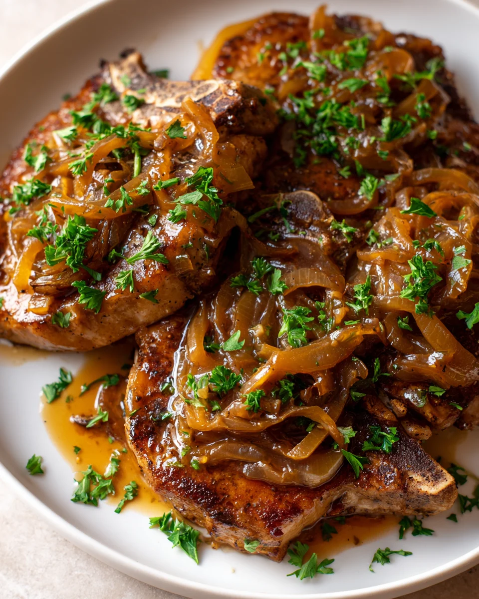 French Onion Beef Chops mit Karamellisierter Zwiebelsoße