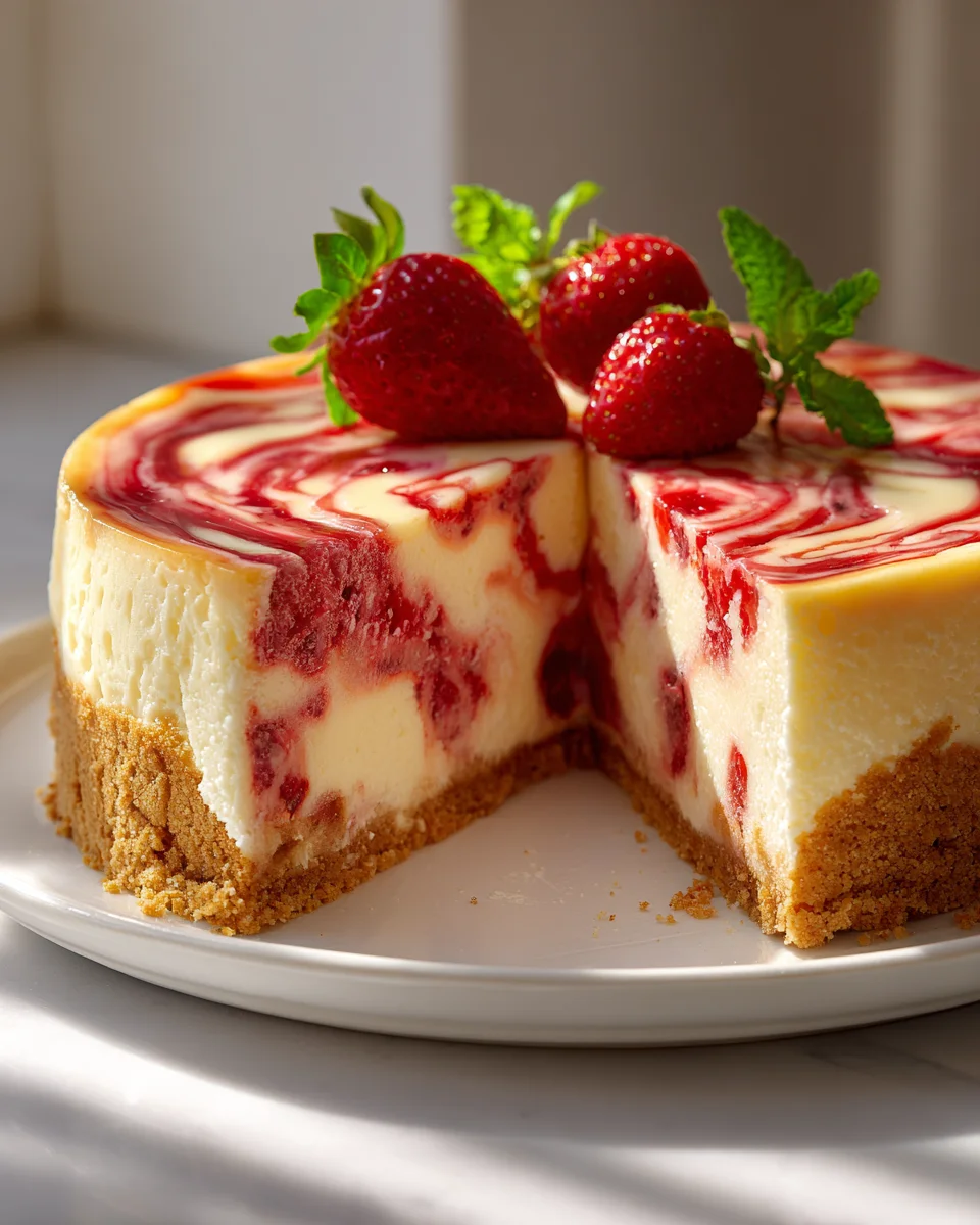 Cremiger Erdbeer-Swirl Cheesecake Rezept: Einfach & Lecker!