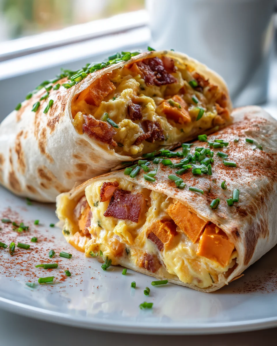 Frühstücks Sweet Potato Burrito mit Ei & Rinderspeck