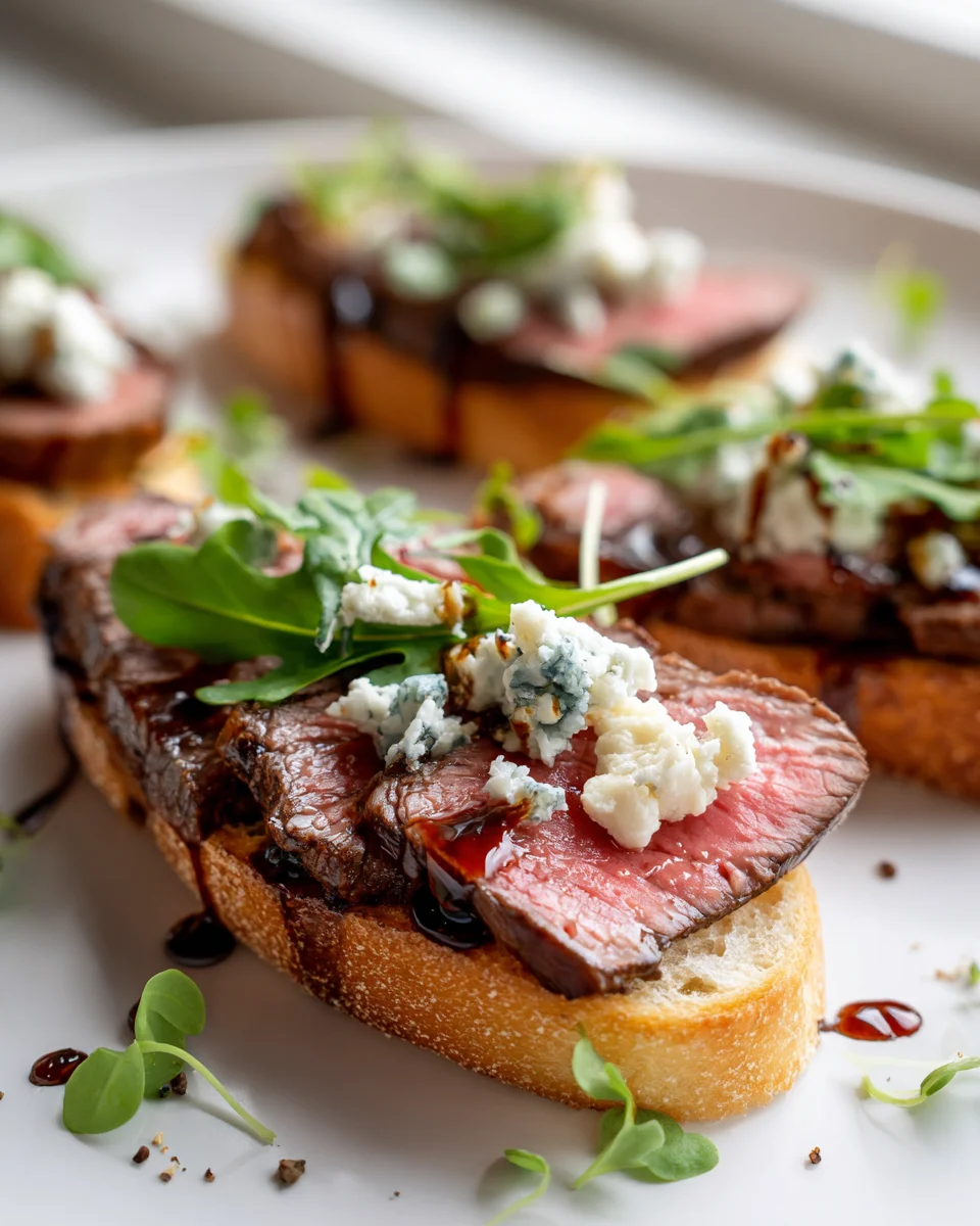 Flank Steak Crostini: Zartes Rind & Edler Blauschimmelkäse