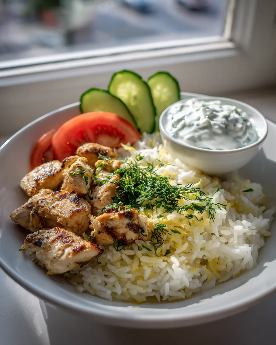 Klassische Greek Chicken Bowl: Zitronenreis & Tzatziki Rezept