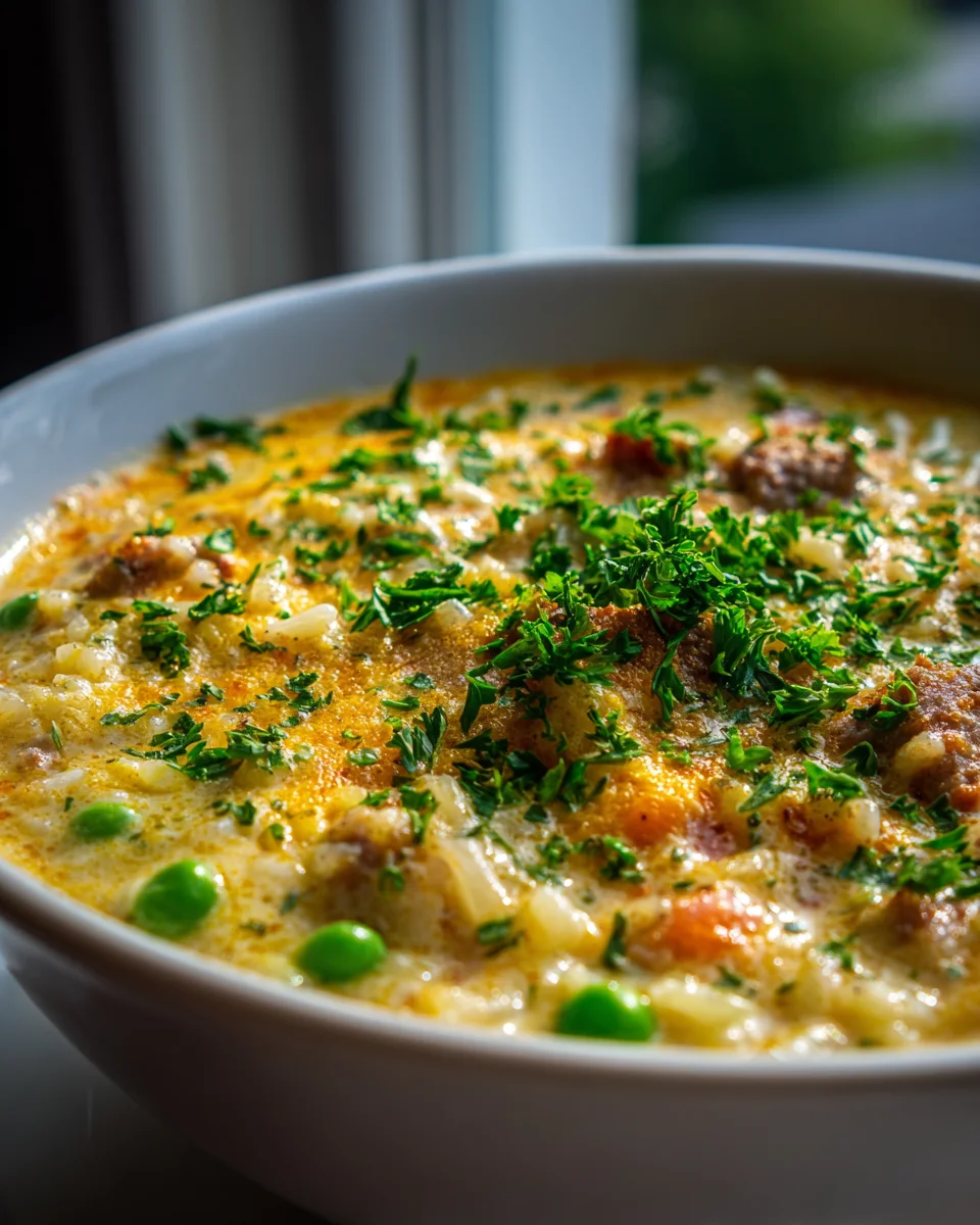 Cremige Käse-Rinderwurst-Reissuppe – Einfach & Lecker
