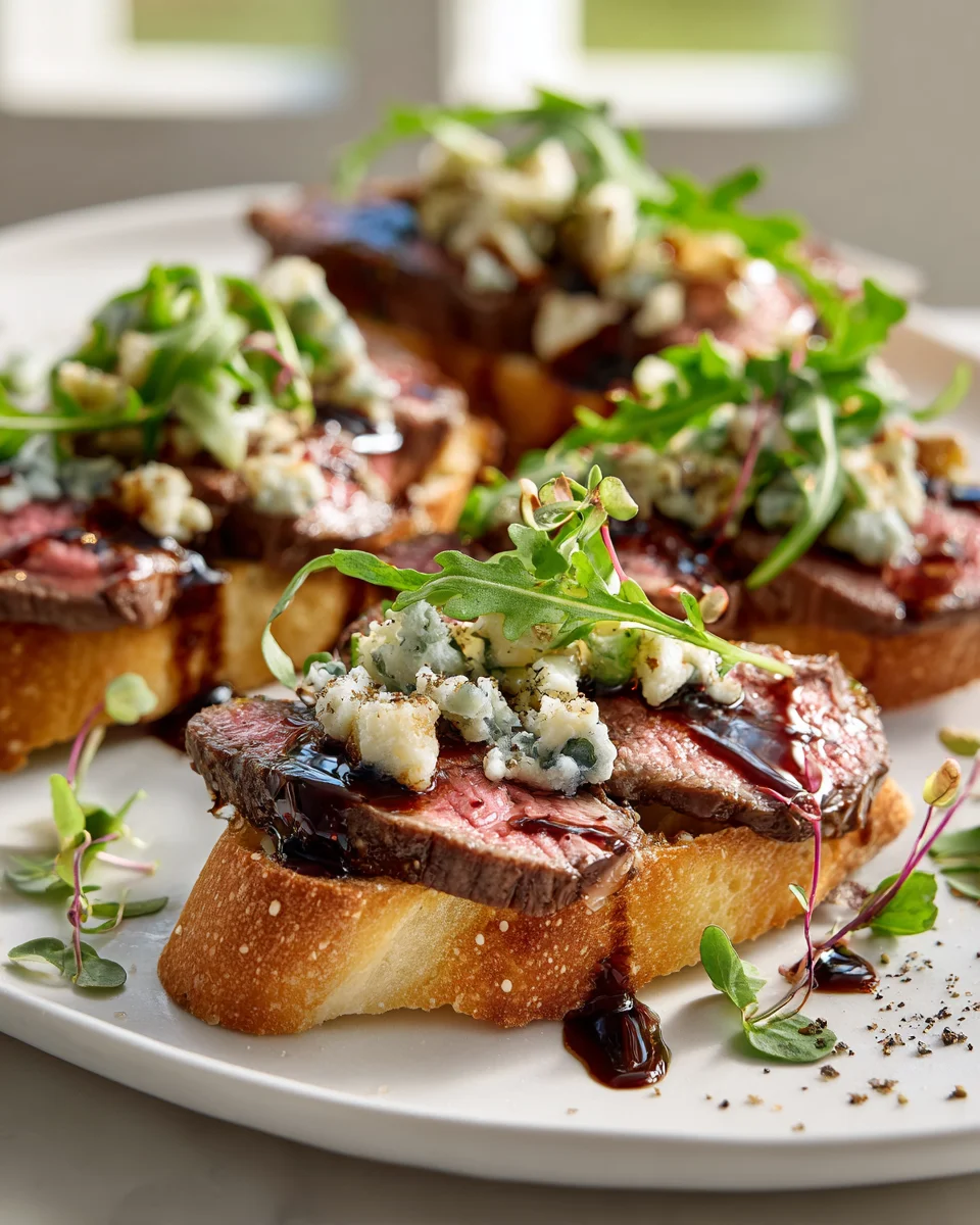Flank Steak Crostini: Zartes Rind & Edler Blauschimmelkäse