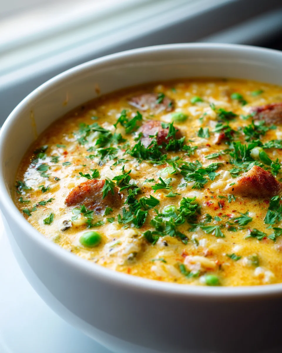 Cremige Käse-Rinderwurst-Reissuppe – Einfach & Lecker