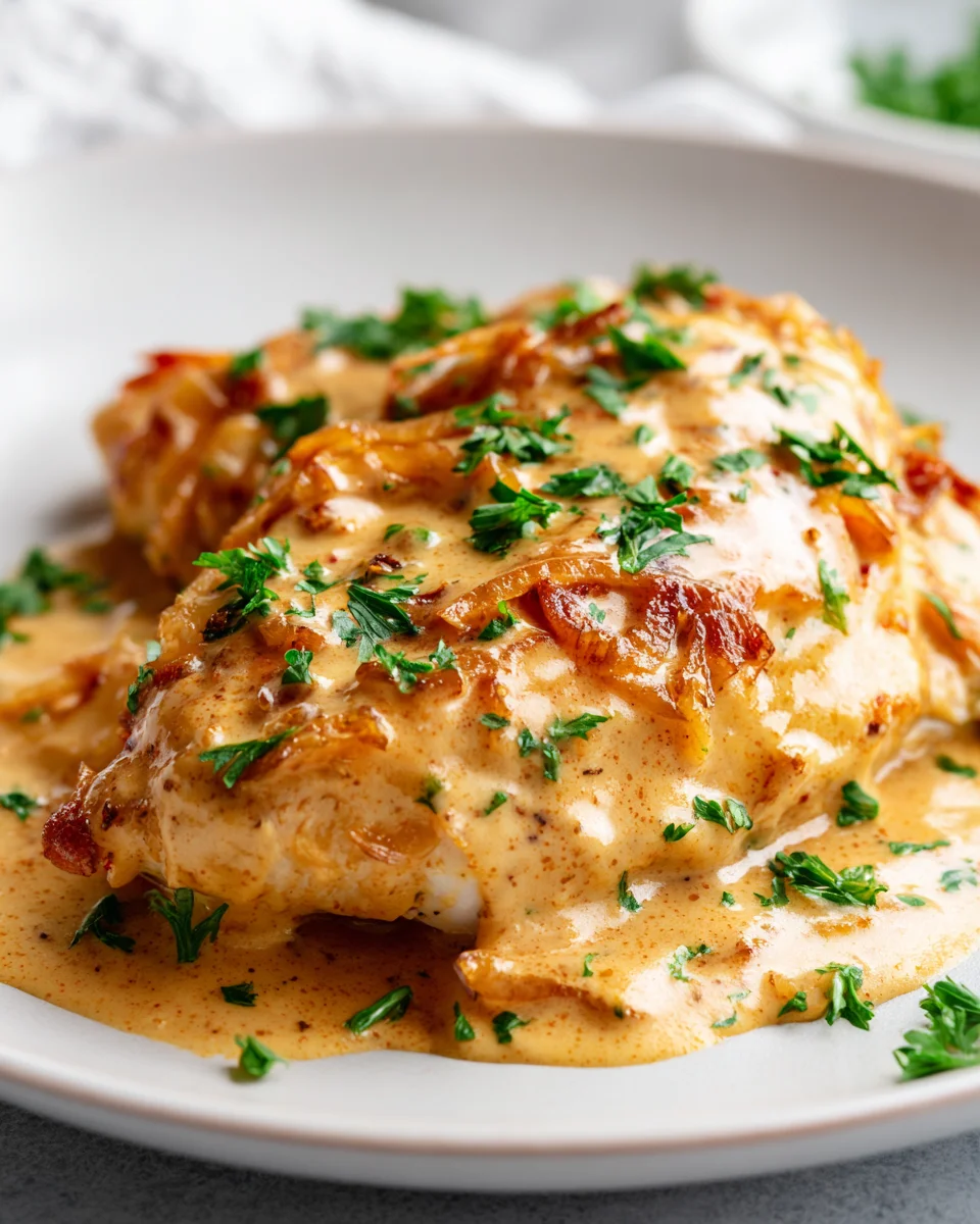 Köstliche Karamellisierte Zwiebel-Sahnesauce für Hähnchen