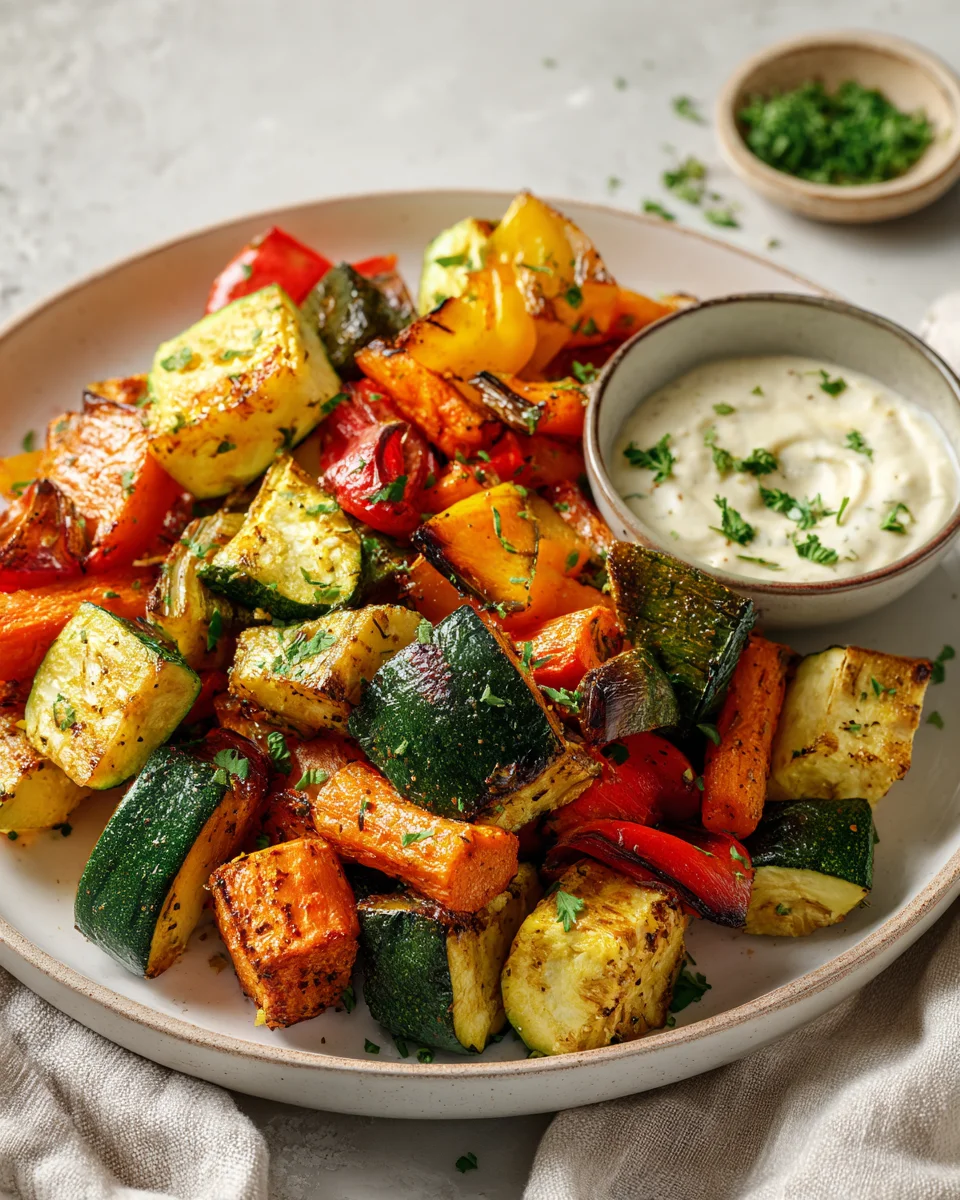 Knuspriges Gemüse aus der Heißluftfritteuse & Knoblauch Dip
