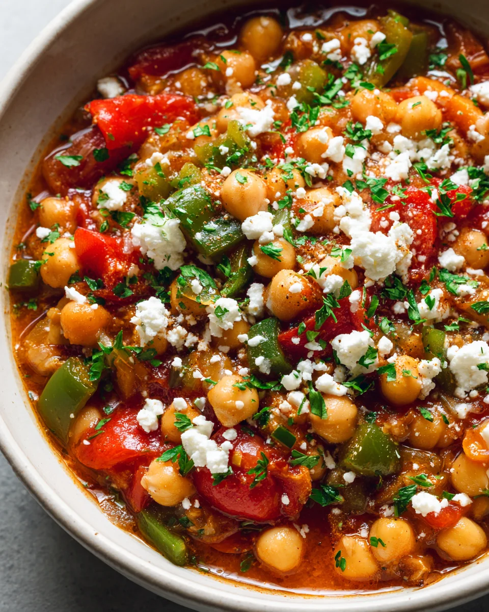 Mediterraner Kichererbsen Eintopf mit Oliven & Feta