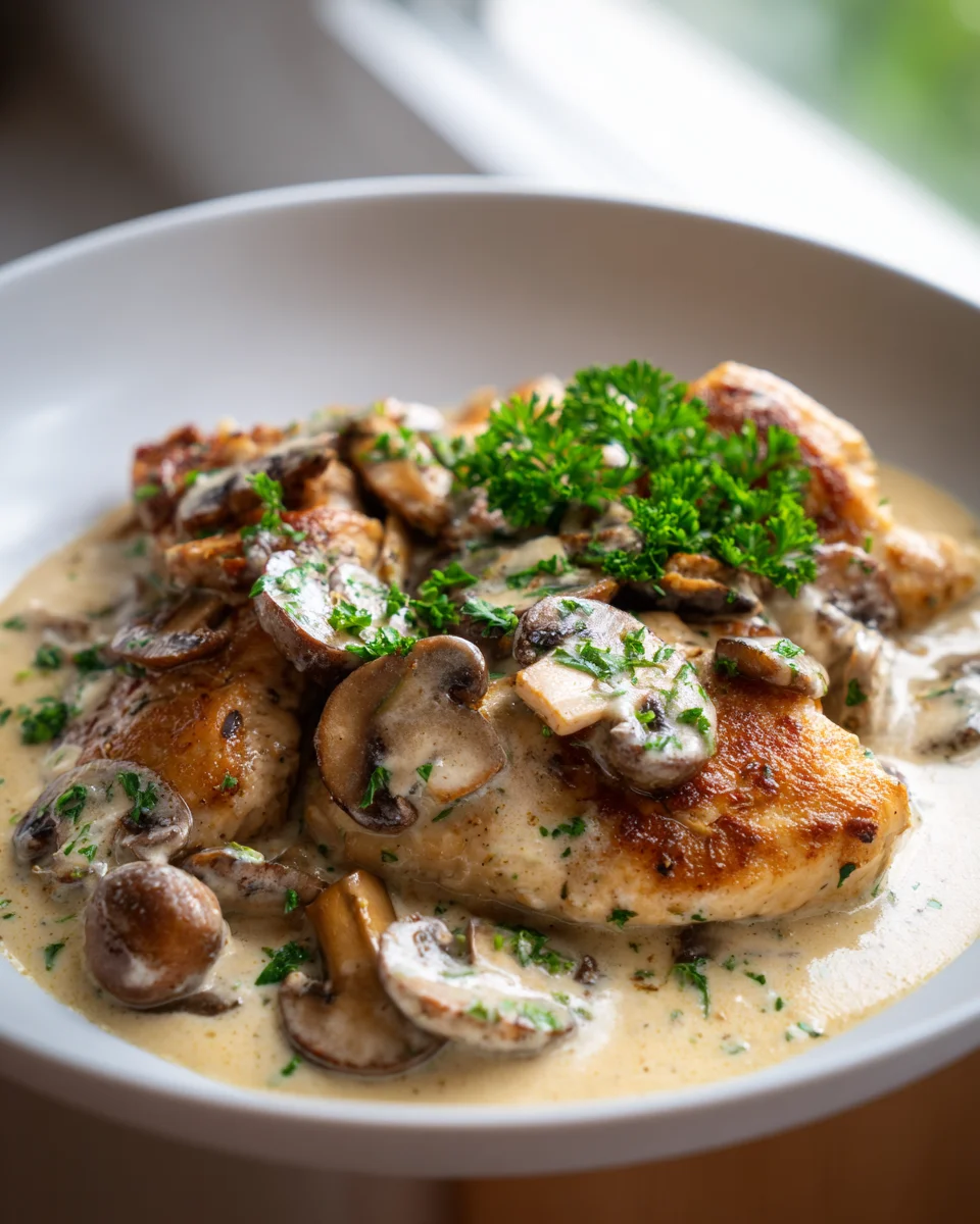 Cremiges Hähnchen mit Pilzen – Schnell & Lecker aus der Pfanne!