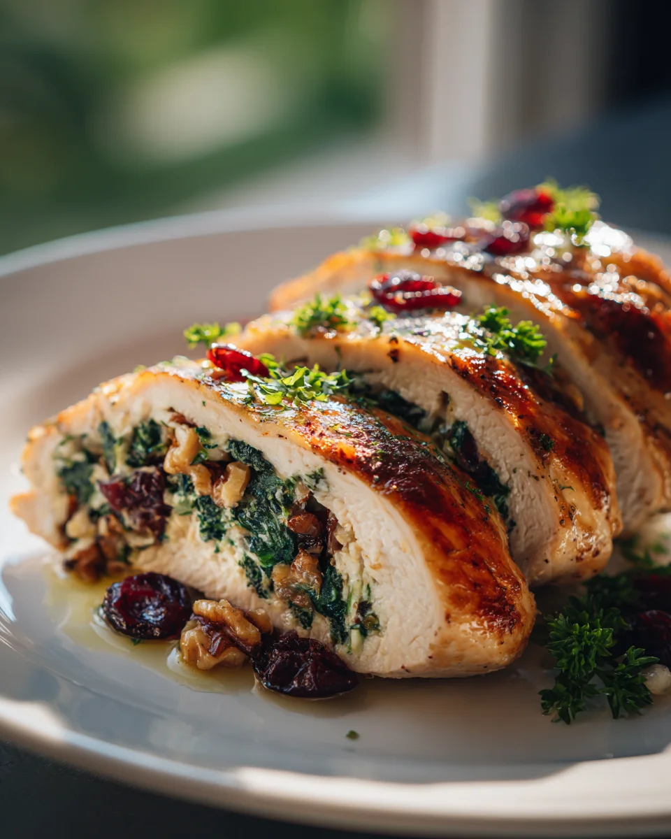 Gefüllte Hähnchenbrust mit Spinat und Cranberries genießen!