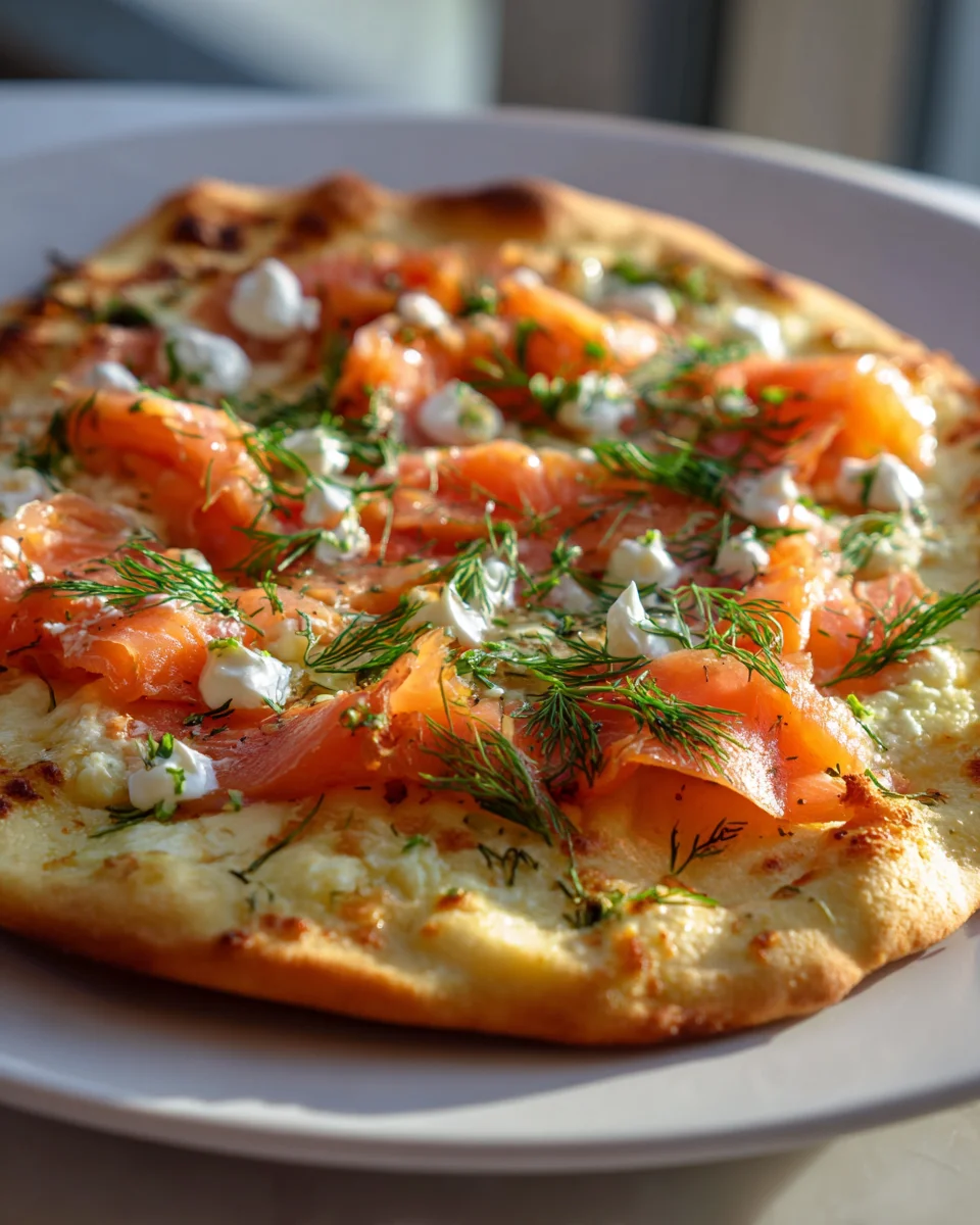 Räucherlachs-Knoblauchbutter-Pizza auf Fladenbrot: Lecker & Schnell