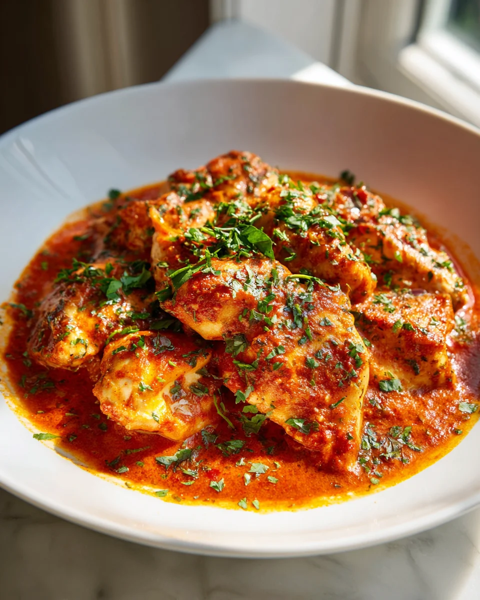 Zartes Hähnchen in cremiger Tomatensauce mit frischen Kräutern