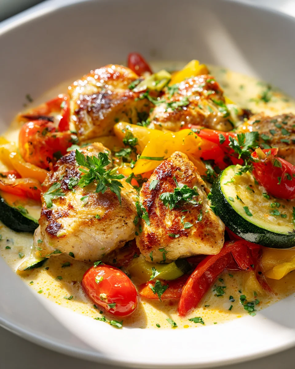 Leichter Hähnchen-Schaschliktopf mit Gemüse – schnell & gesund.