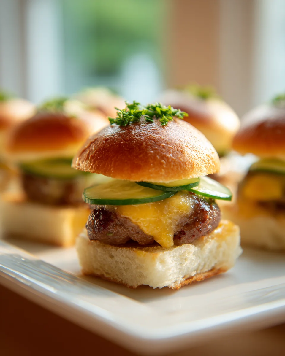 Leckere Mini Burger Slider mit Käse und Gurke Rezept