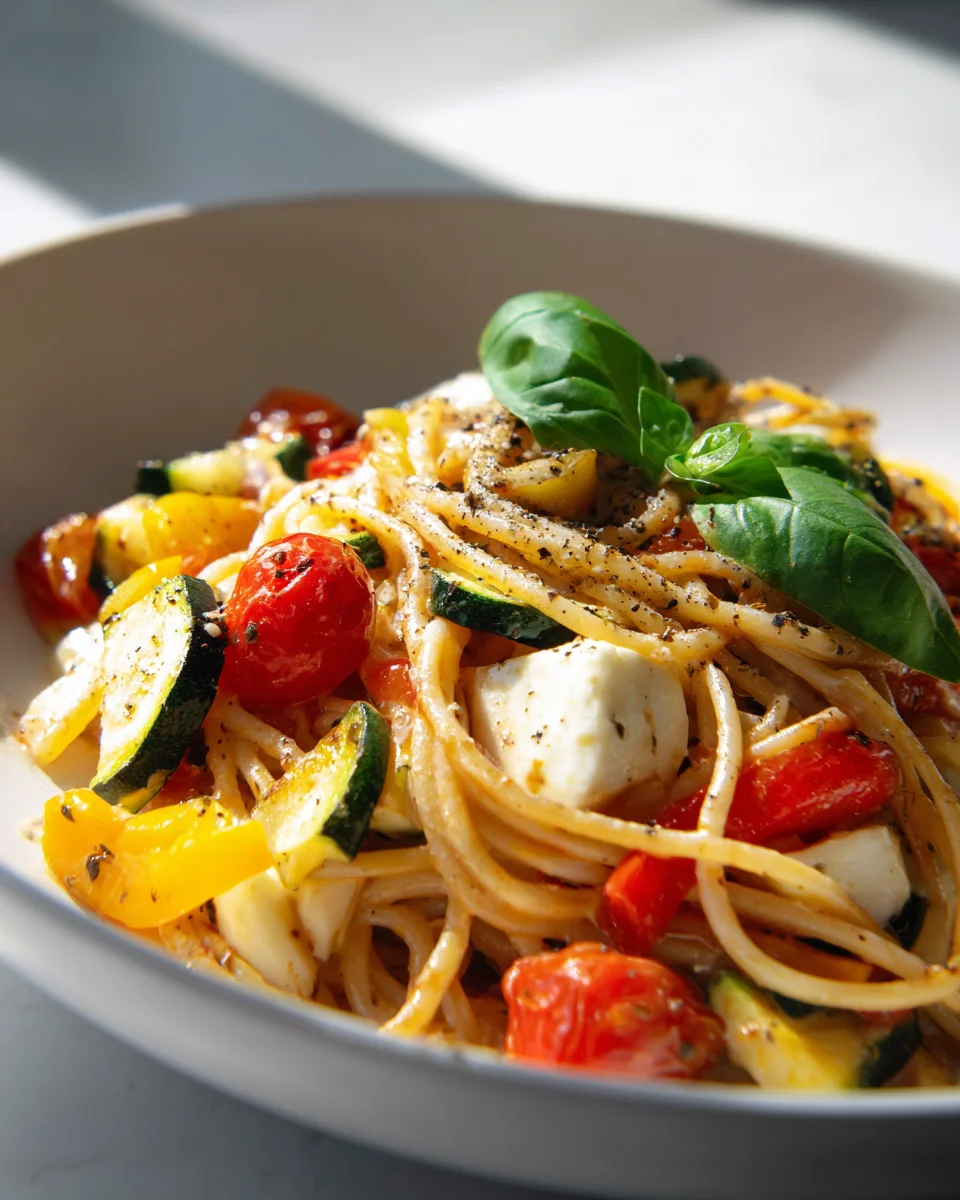 Geräucherter Mozzarella-Nudeln mit Ofengemüse – unwiderstehlich!