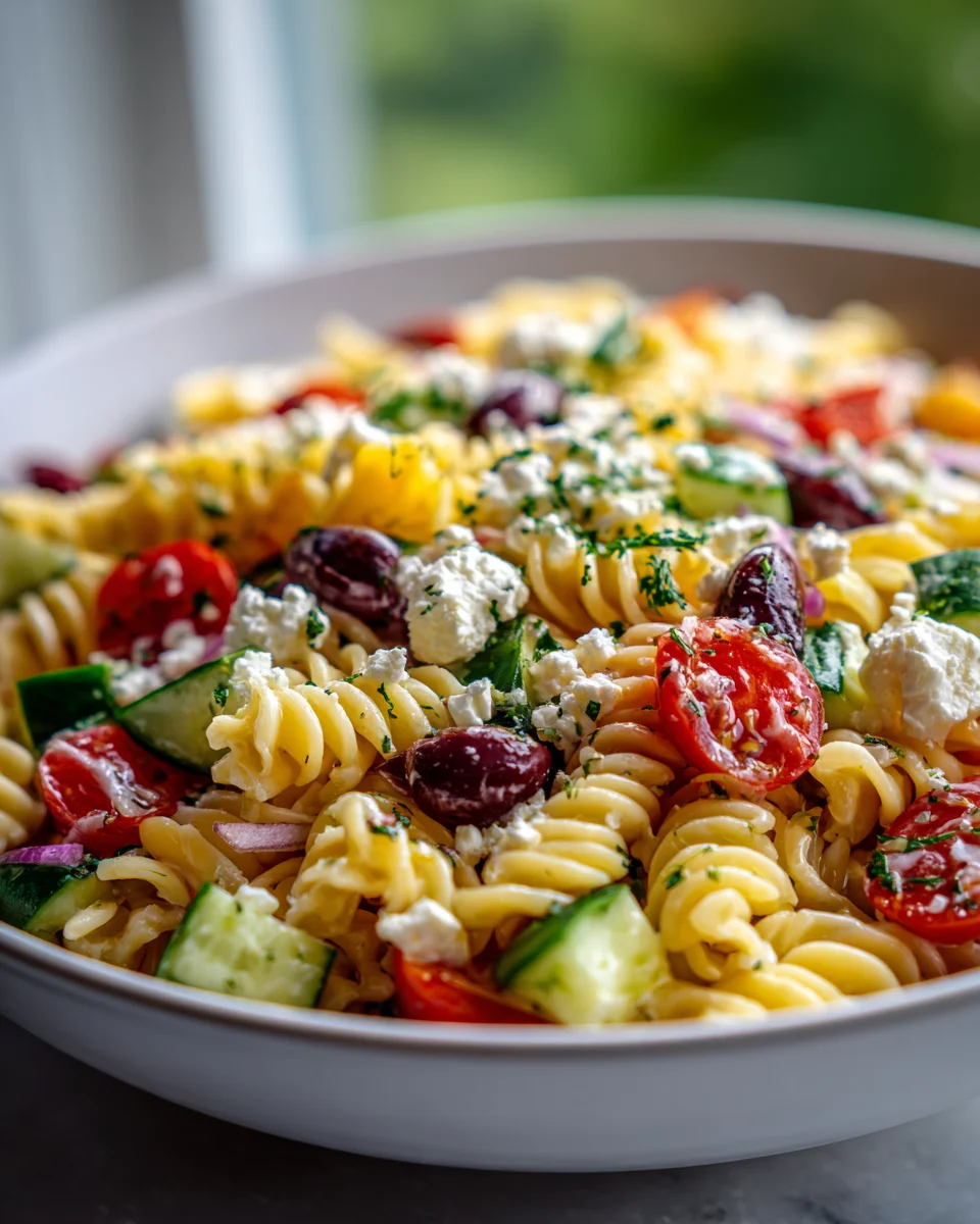 Köstlicher Griechischer Nudel Salat – Leicht & Zitronig!