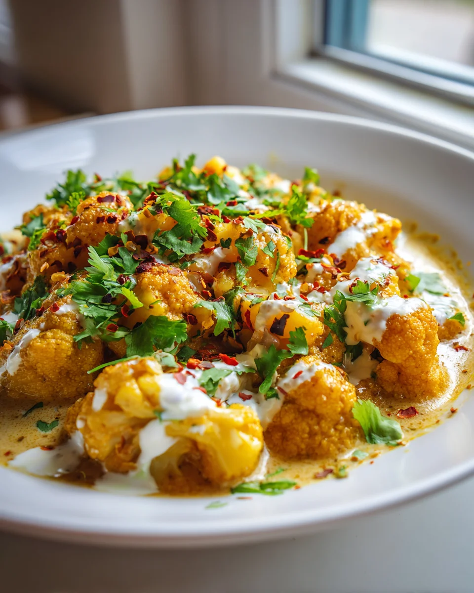 Blumenkohl Curry mit Joghurt-Dressing & frischem Koriander