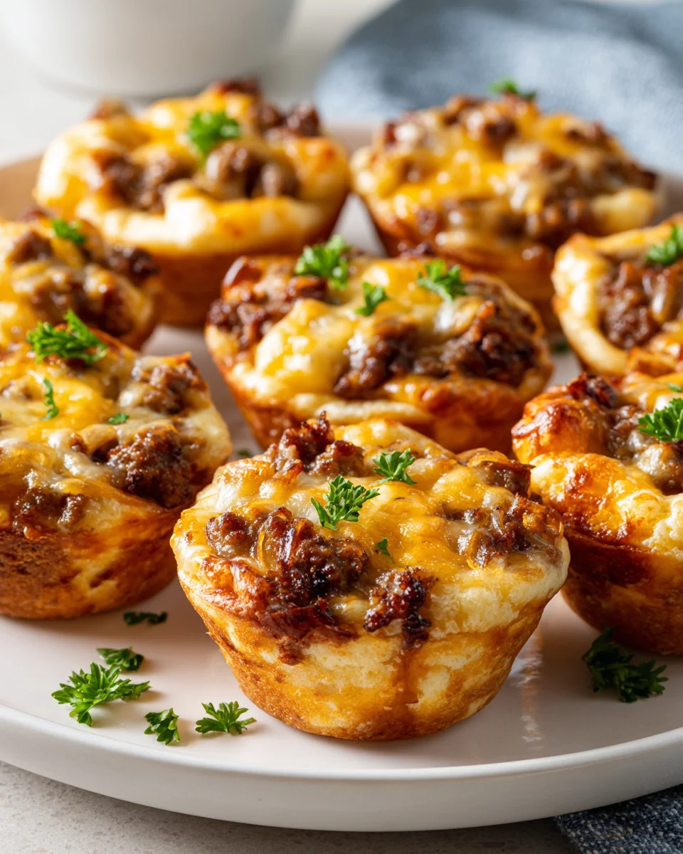 Cheeseburger Muffins mit Beef, Pizzateig & Karamellzwiebeln