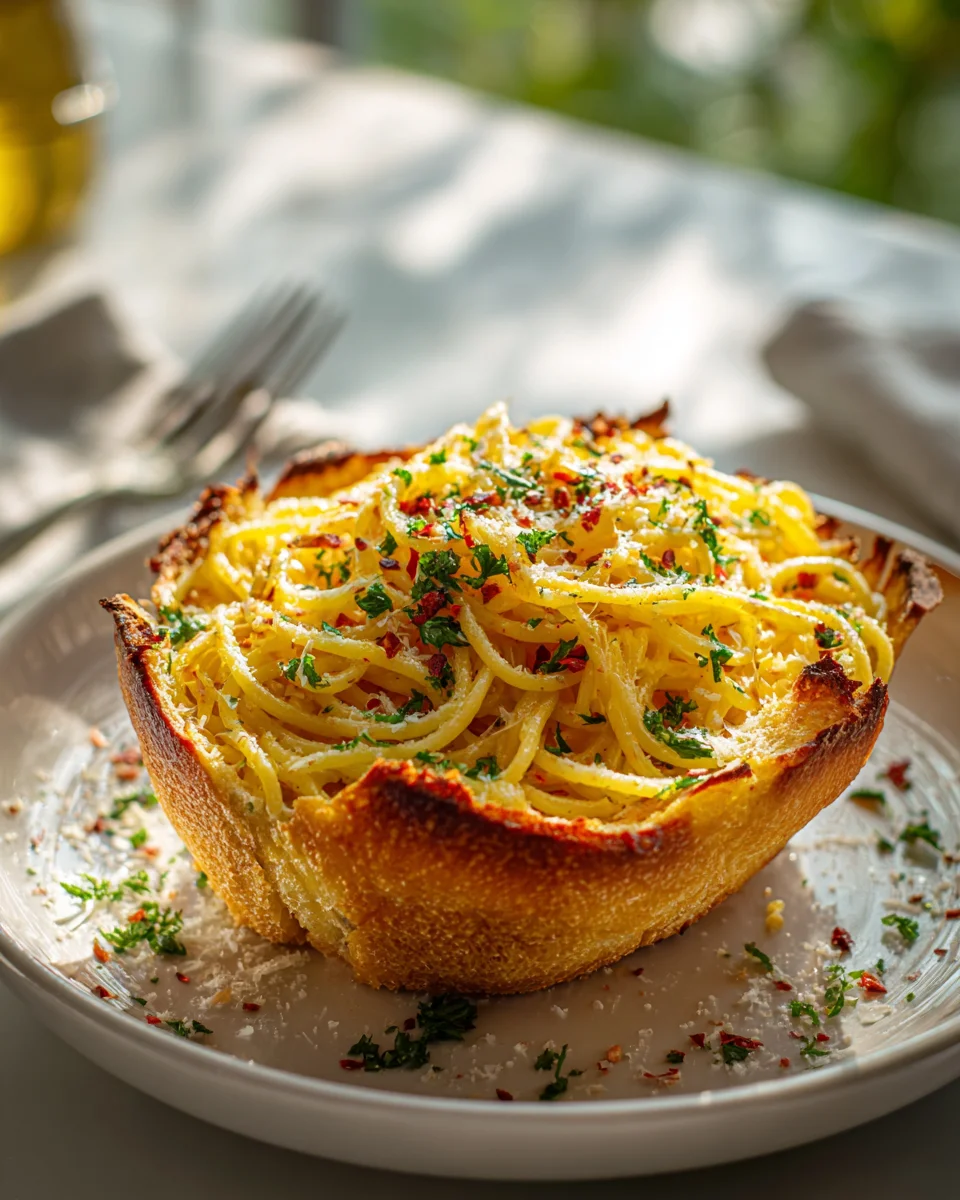 Käse-Spaghetti in Knoblauchbrot-Bowls: Dein neuer Favorit!