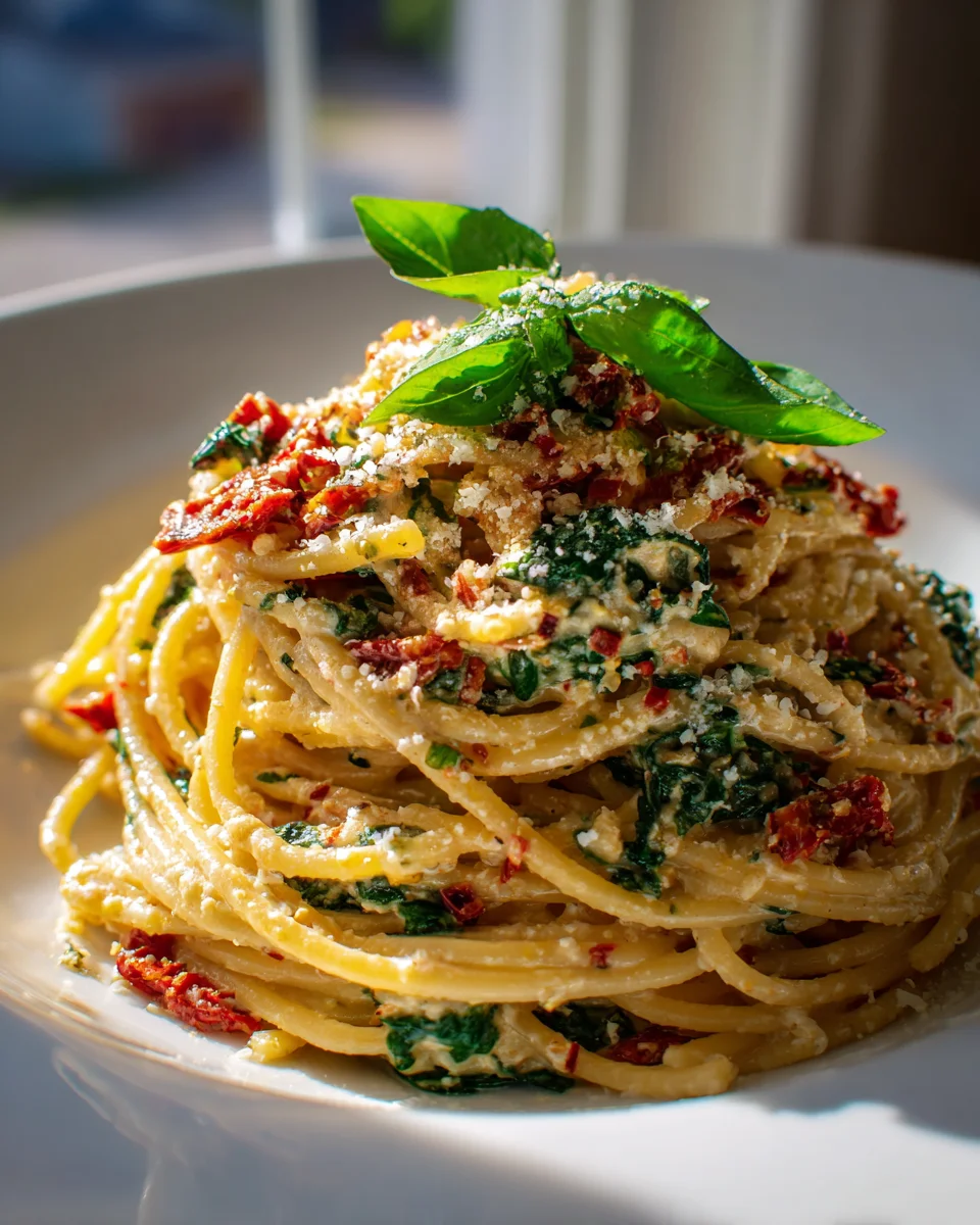 Spaghetti Spinat: Cremige Sauce mit Sonnentomaten