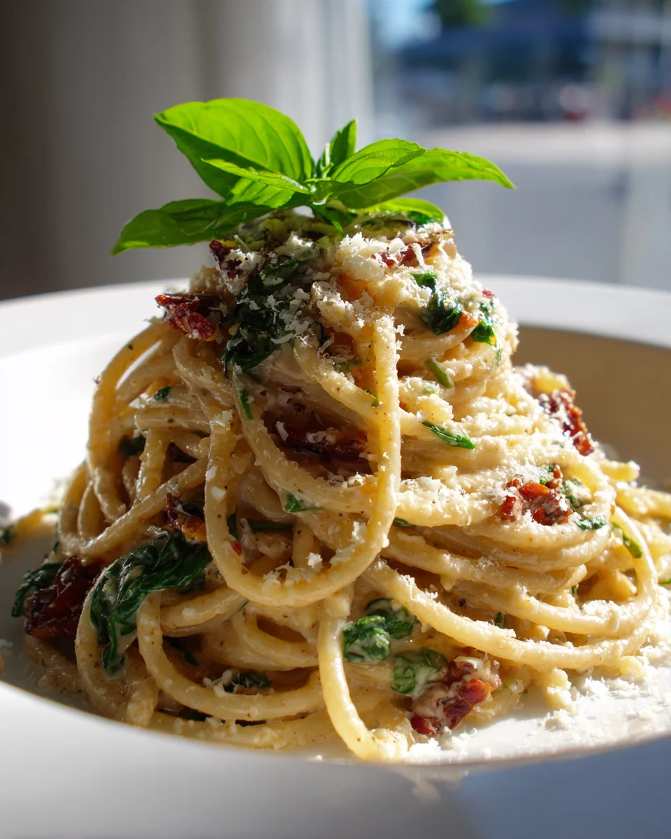 Spaghetti Spinat: Cremige Sauce mit Sonnentomaten
