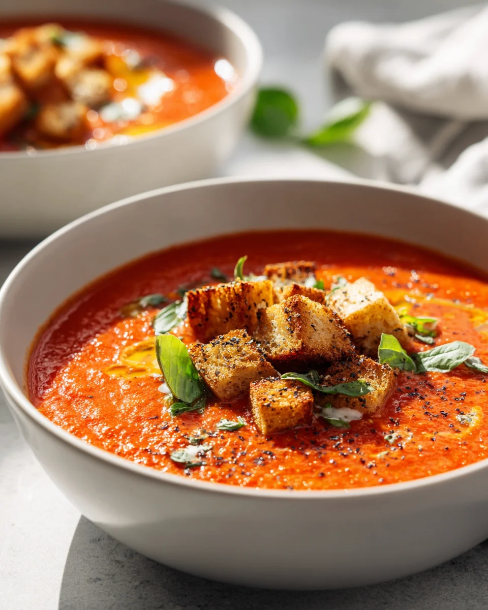 Perfekte Geröstete Tomatensuppe mit Knoblauch & Croûtons