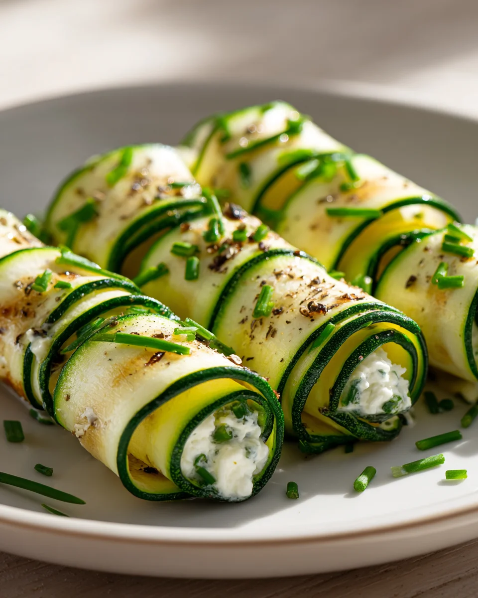 Zucchini Röllchen gefüllt mit Frischkäse – ein Genuss!