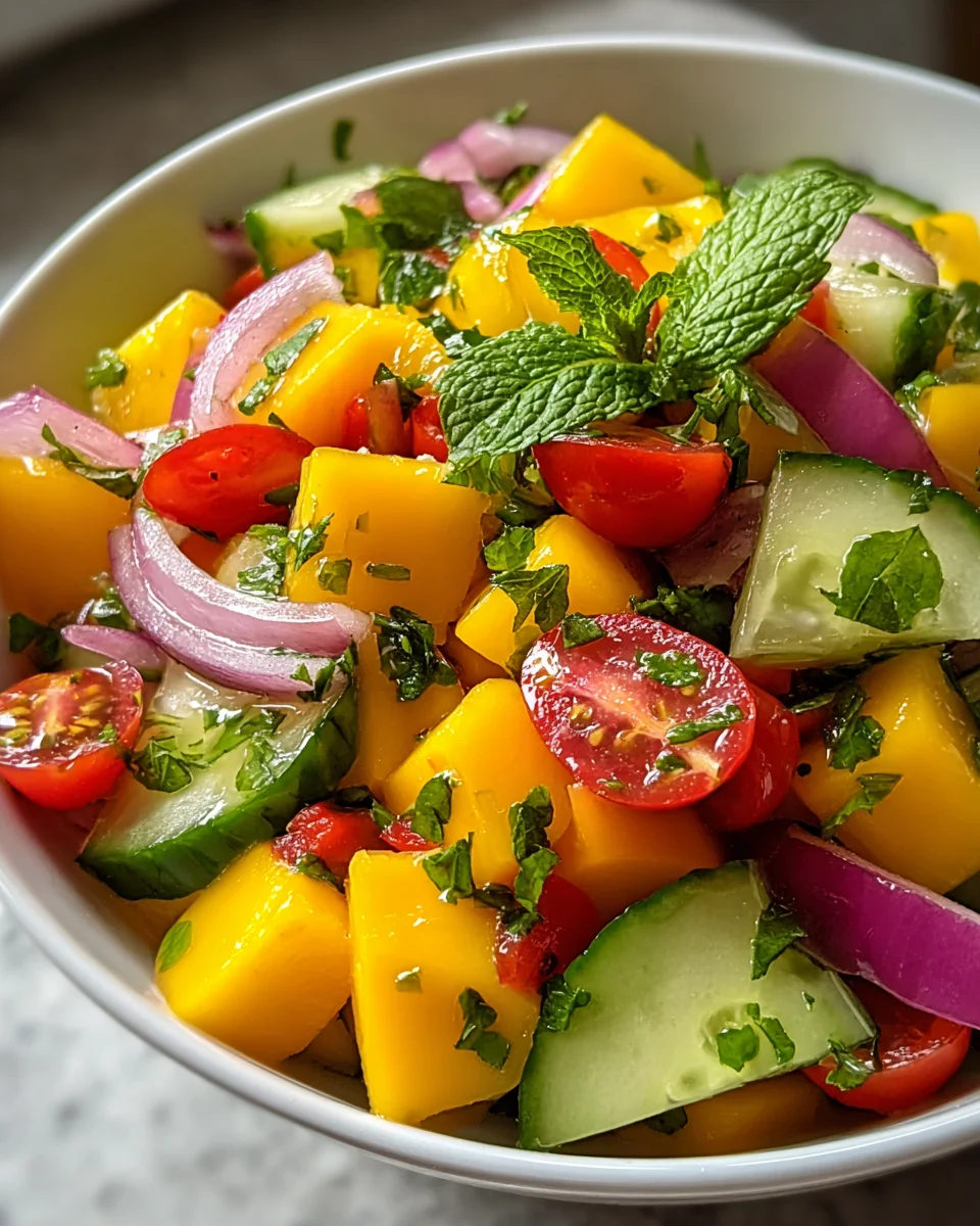 Erfrischender Mangosalat mit Limetten Dressing genießen!