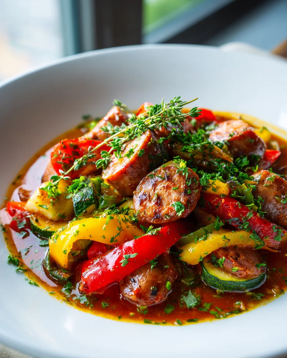 Wurstgulasch: Herzhafter Schmortopf mit Paprika & Zucchini