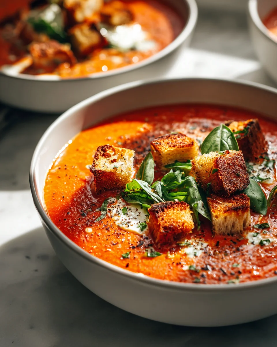Perfekte Geröstete Tomatensuppe mit Knoblauch & Croûtons