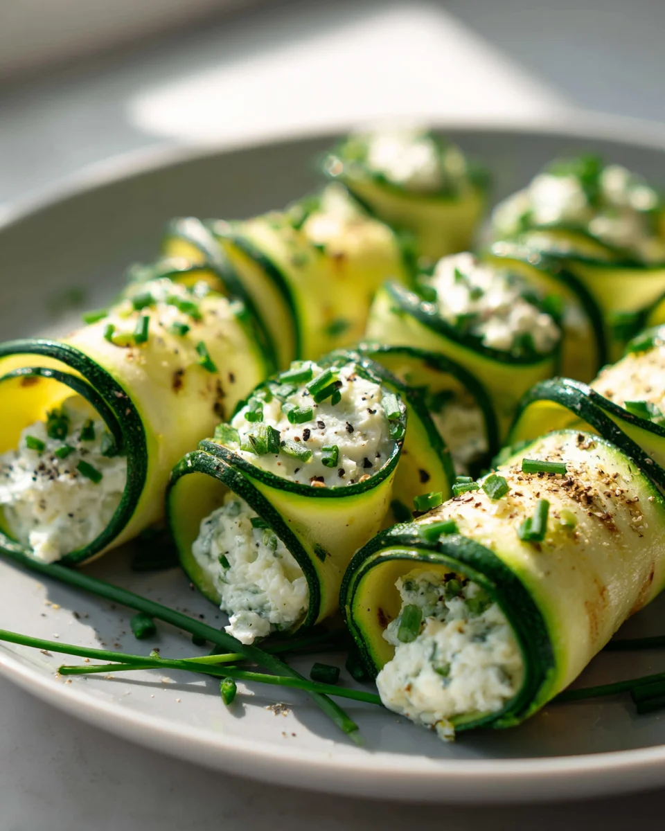 Zucchini Röllchen gefüllt mit Frischkäse – ein Genuss!