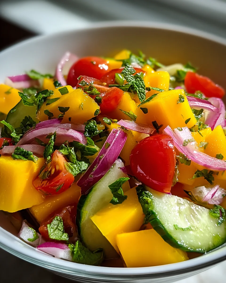 Erfrischender Mangosalat mit Limetten Dressing genießen!