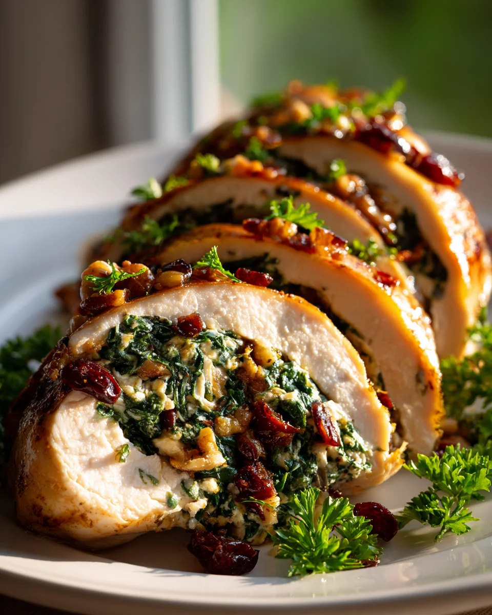 Gefüllte Hähnchenbrust mit Spinat und Cranberries genießen!