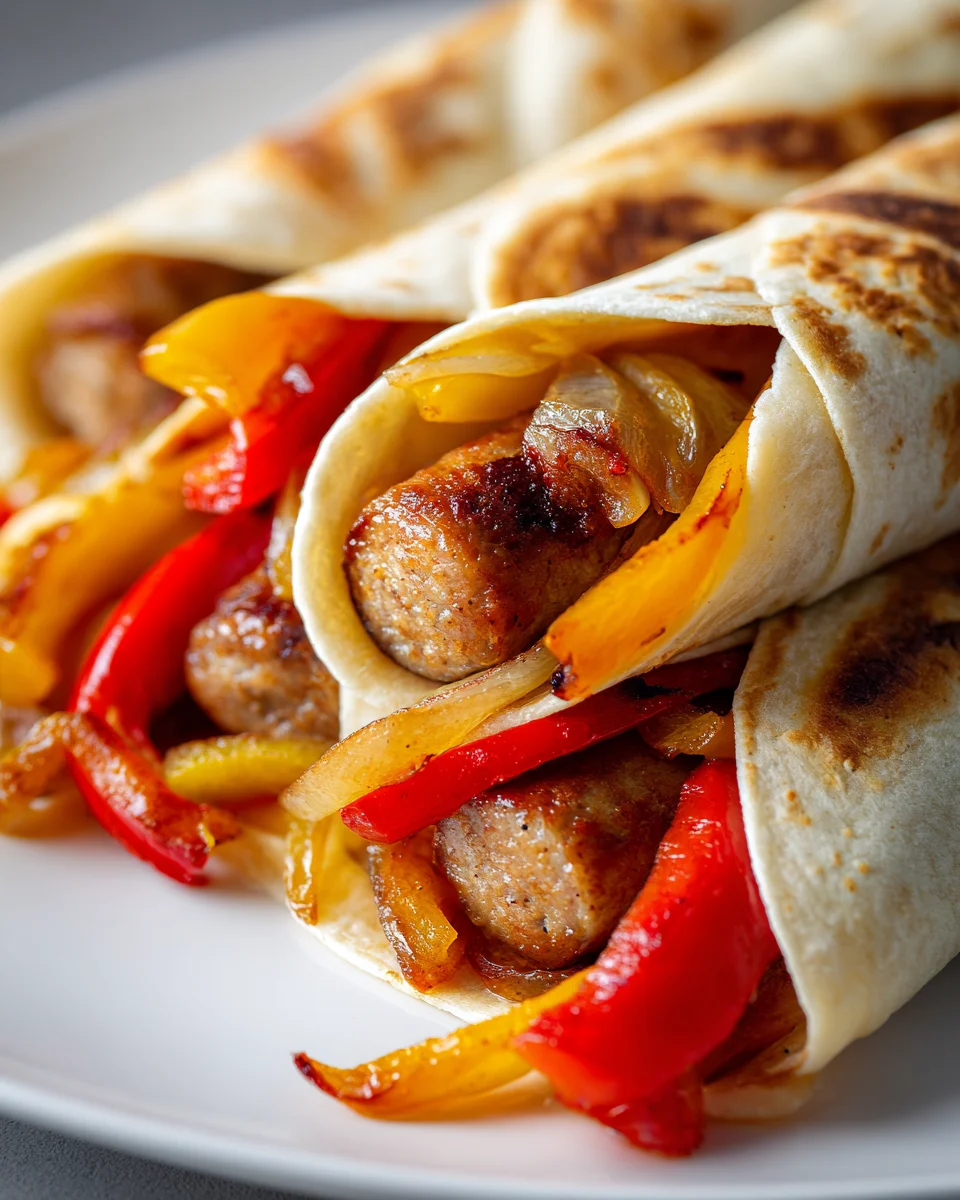 One Pan Gebackene Hot Dogs in Tortilla mit Paprika & Zwiebeln