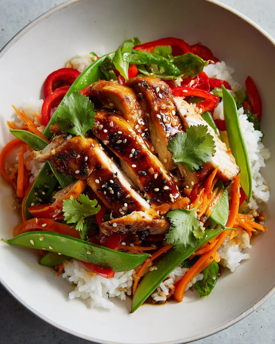 Teriyaki Chicken Rice Bowl mit Sesam-Gemüse Rezept