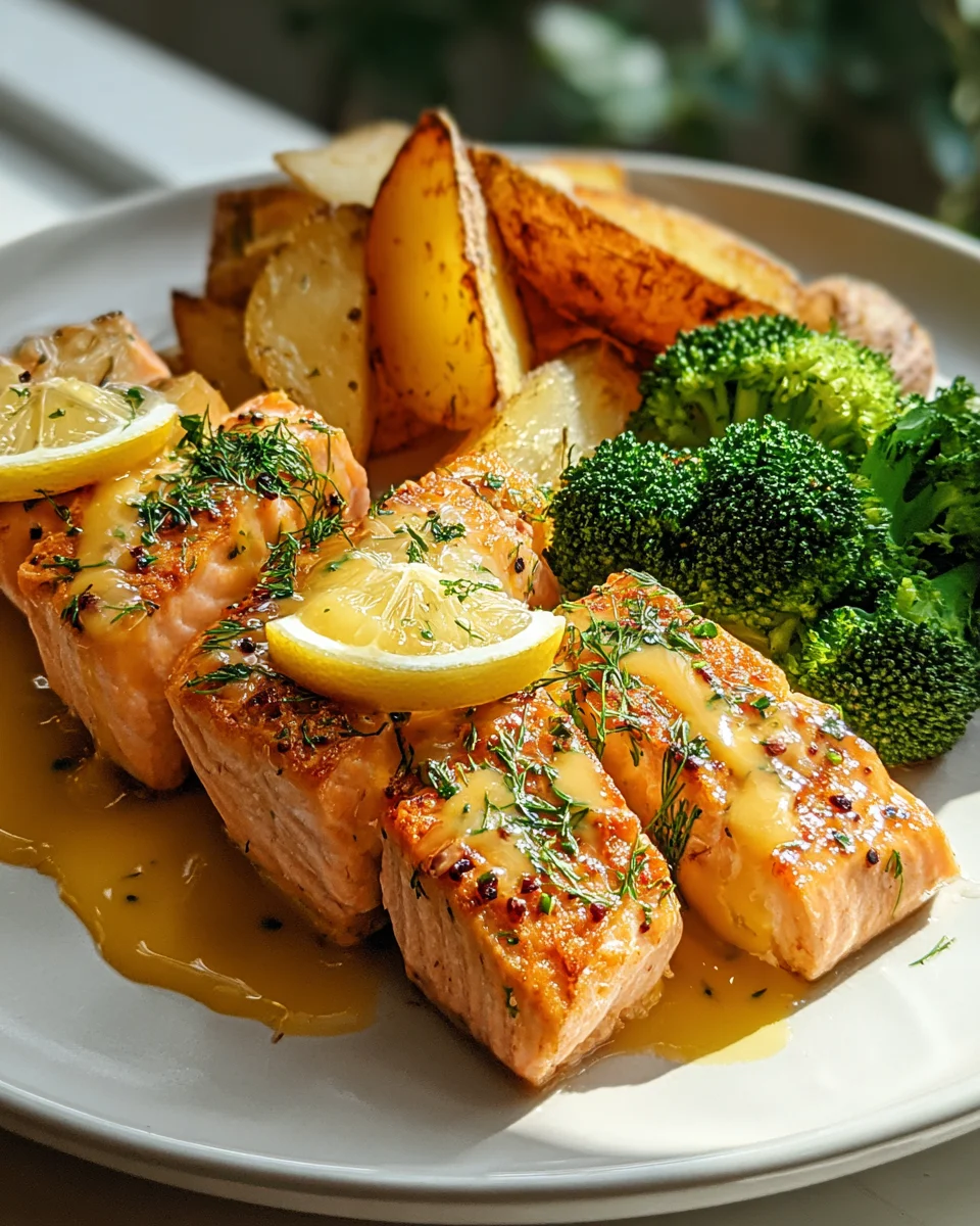 Zitronenbutterlachs mit knusprigen Kartoffeln und Brokkoli
