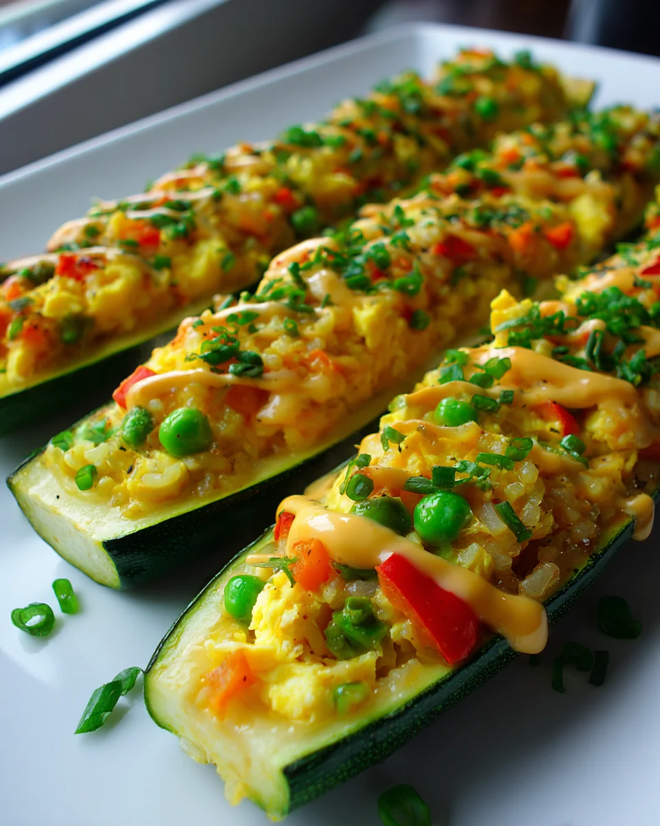 Gemüse-Ei-Reis-Zucchini mit Knoblauchsauce