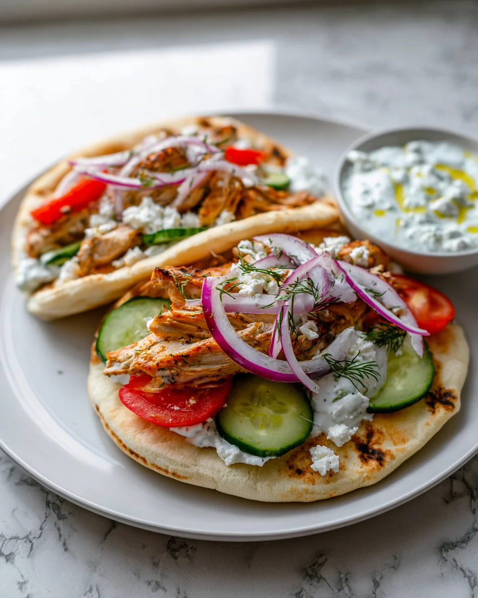 Crockpot Griechische Hähnchen-Pitas mit Tzatziki Rezept