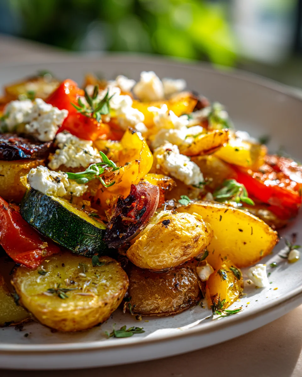 Blechgericht mit Kartoffeln, Feta und buntem Gemüse Rezept