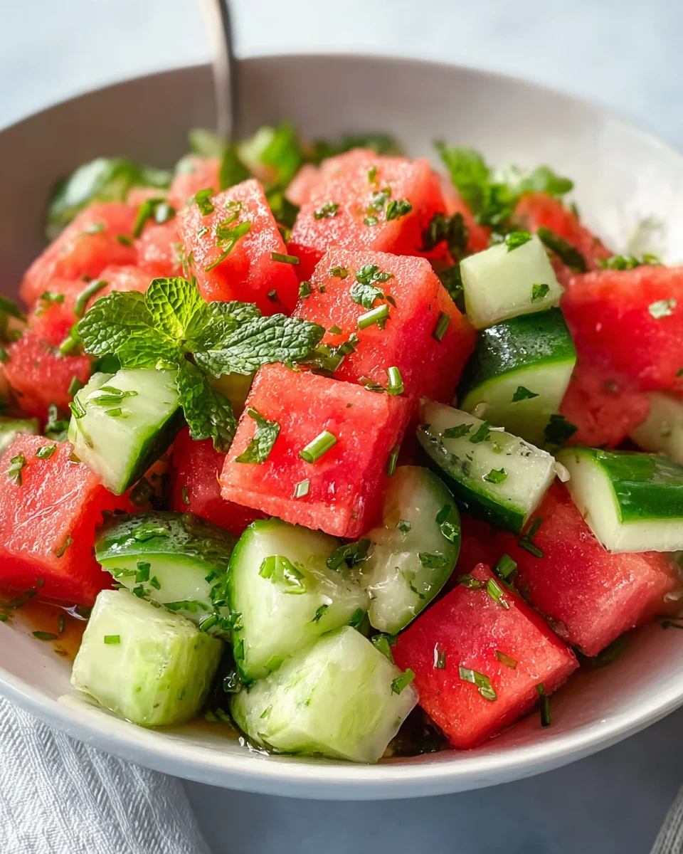 Erfrischender Wassermelonen-Gurken-Salat für den Sommer!