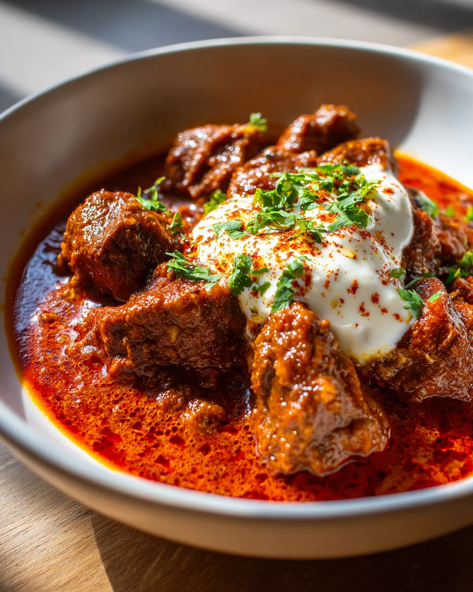 Lamm Rogan Josh mit Joghurt und aromatischen Gewürzen